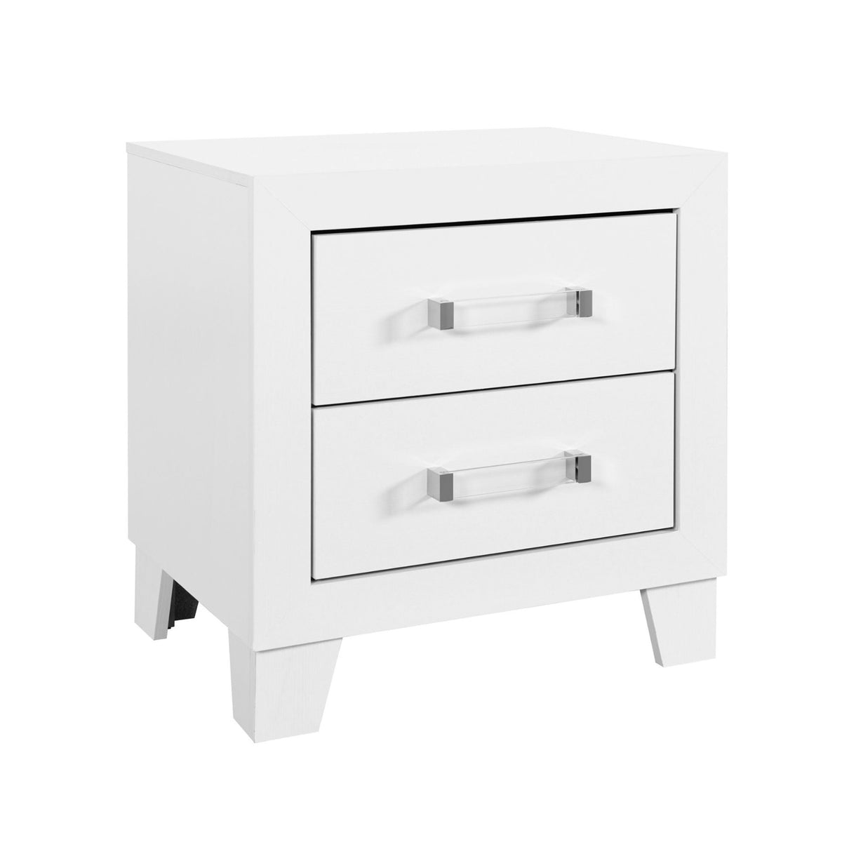 White nightstand with modern acrylic hardware, HouseOfZazla accent nightstand on Tampa Home & Garden Store