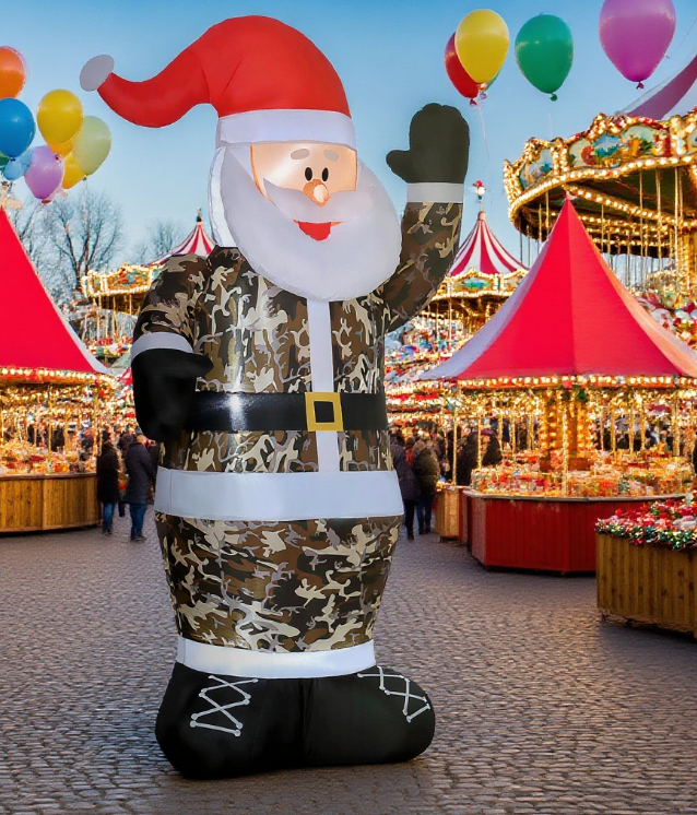 Camouflage Santa inflatable for outdoor Christmas decor by HouseOfZazla on Tampa Home & Garden Store