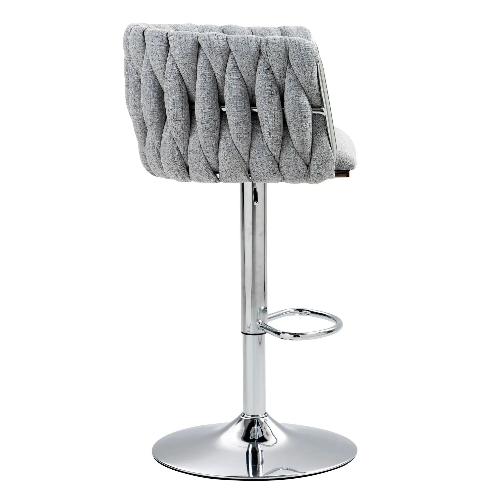 360 Degree Swivel Bar Stool gray woven back with chrome pedestal base and footrest on Tampa Home & Garden Store