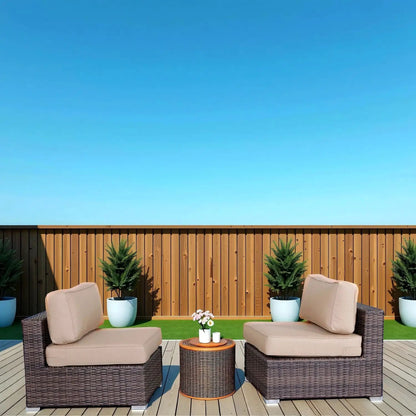 Wide Armless Outdoor Chairs With Cushions (Set of 2) brown wicker with beige cushions on Tampa Home & Garden Store