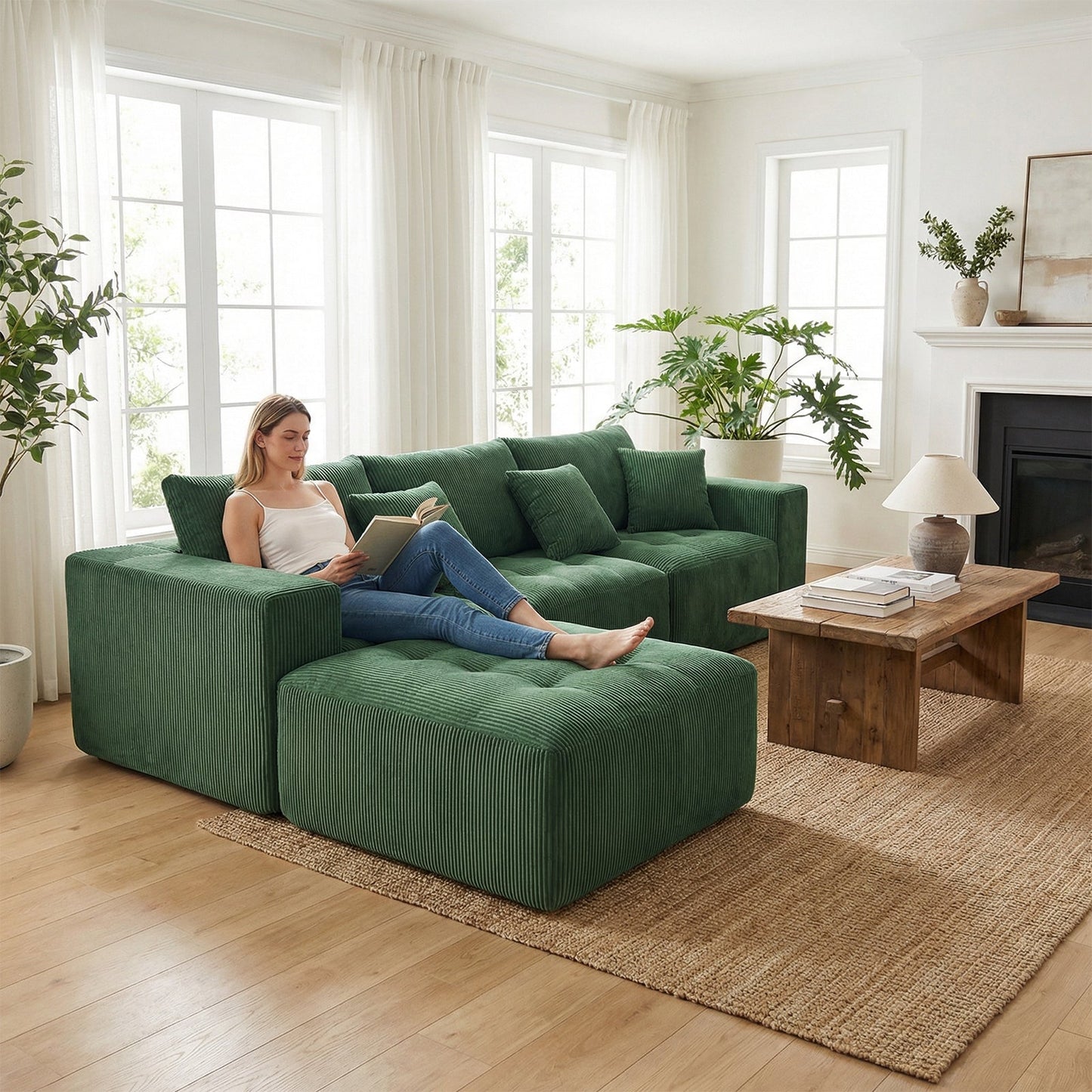 Modern Corduroy and L Shape Modular Sofa
