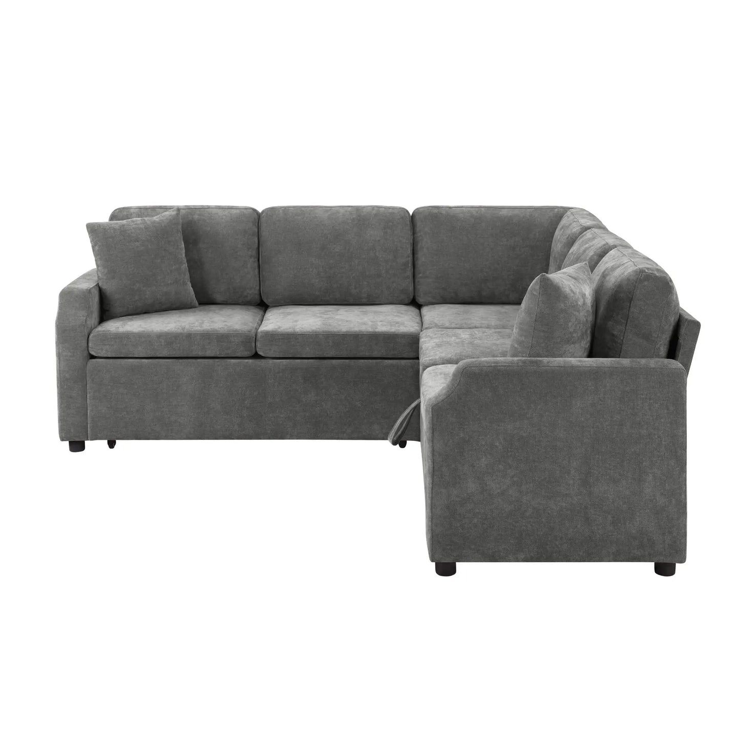 L-shaped sleeper sectional with hidden storage in gray upholstery by Unique Piece Furniture on Tampa Home & Garden Store