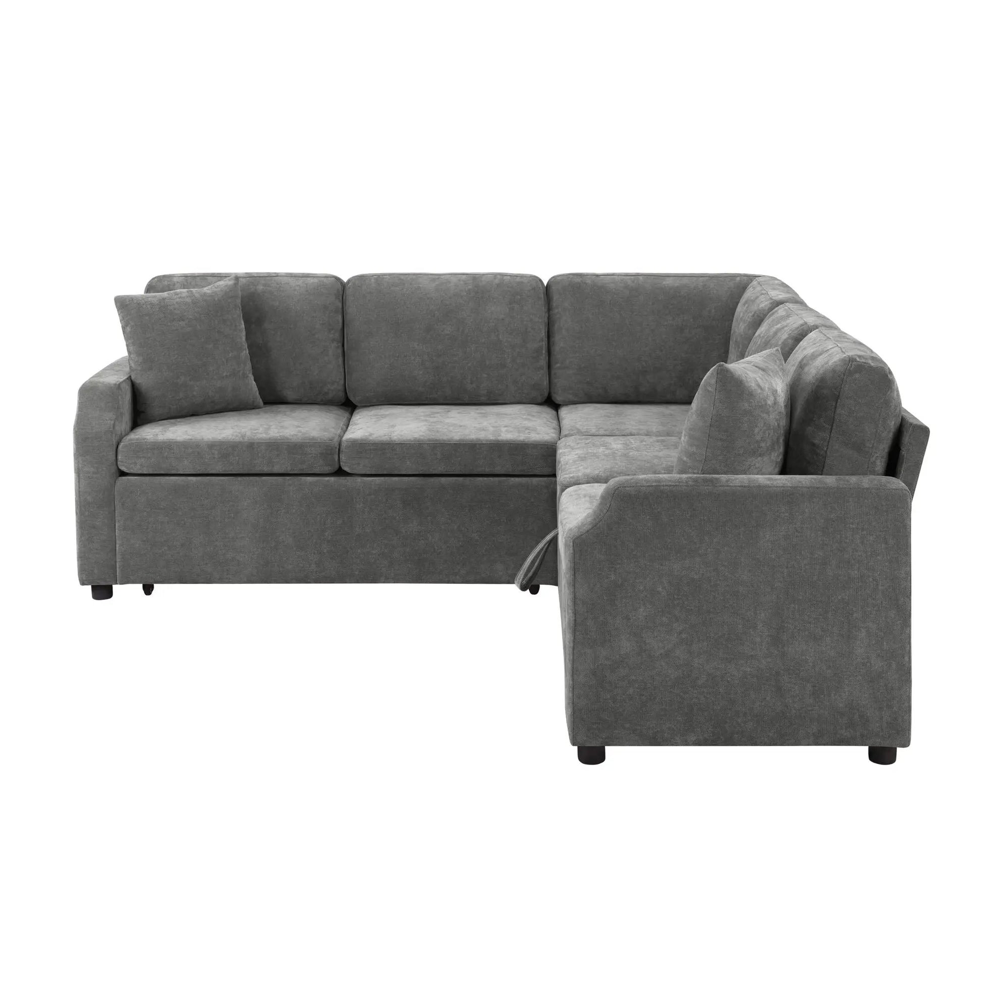 L-shaped sleeper sectional with hidden storage in gray upholstery by Unique Piece Furniture on Tampa Home & Garden Store