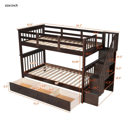 Stairway Bunk Bed with Storage and Guard Rail
