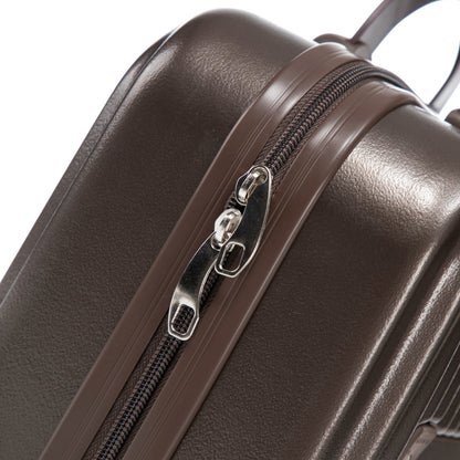 Brown ABS luggage set by HouseOfZazla close-up showing textured shell and dual zippers on Tampa Home & Garden Store