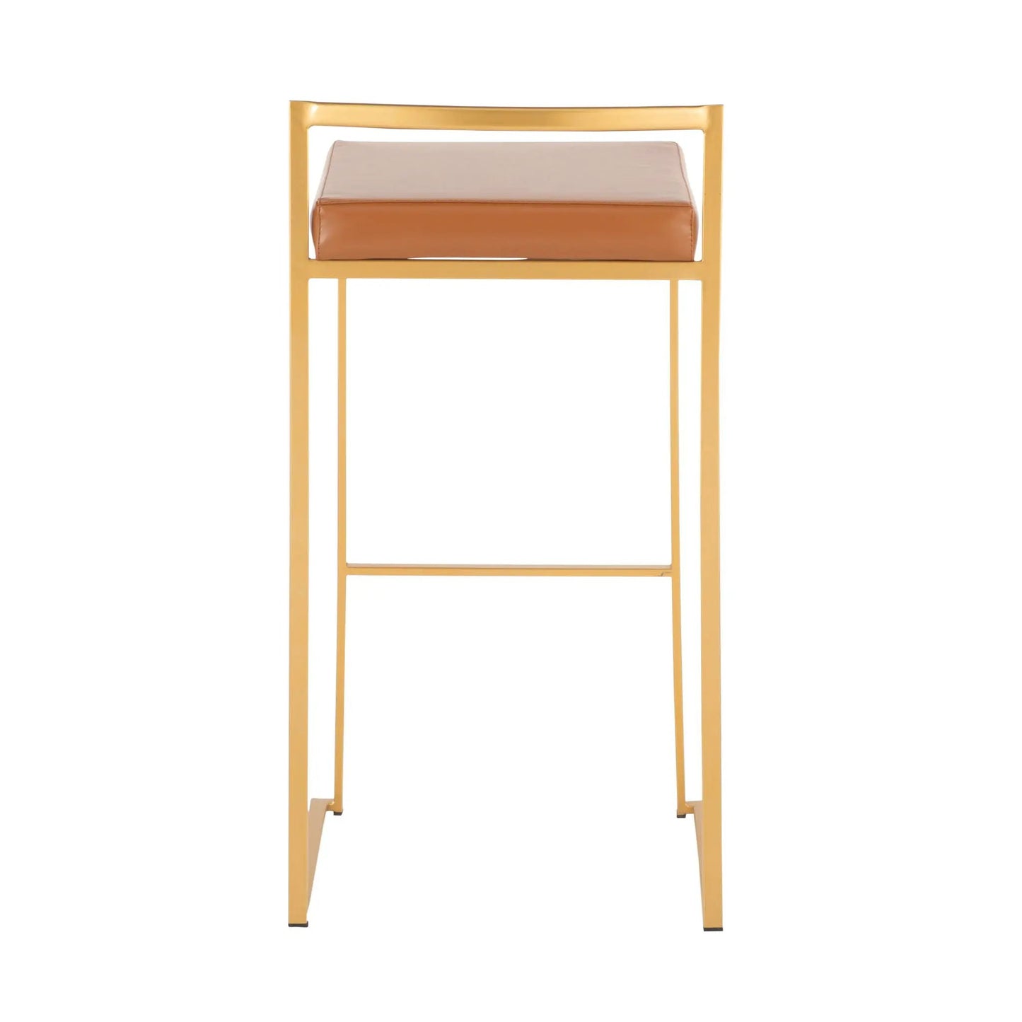 Fuji Contemporary Glam Barstool, gold metal frame, tan leather cushion on Tampa Home & Garden Store