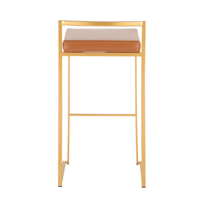 Fuji Contemporary Glam Barstool, gold metal frame, tan leather cushion on Tampa Home & Garden Store