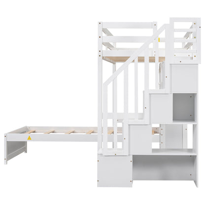 Loft bed with built-in desk and staircase in white wood, HouseOfZazla on Tampa Home & Garden Store