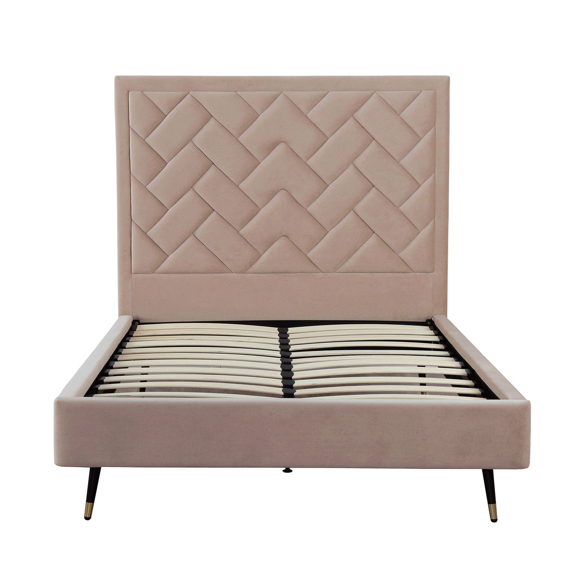 Crosby upholstered bed with beige tufted headboard and slatted base on Tampa Home & Garden Store