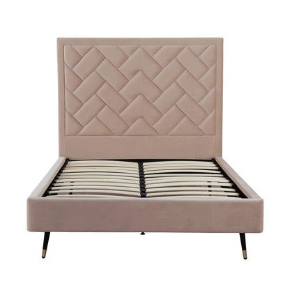 Crosby upholstered bed with beige tufted headboard and slatted base on Tampa Home & Garden Store