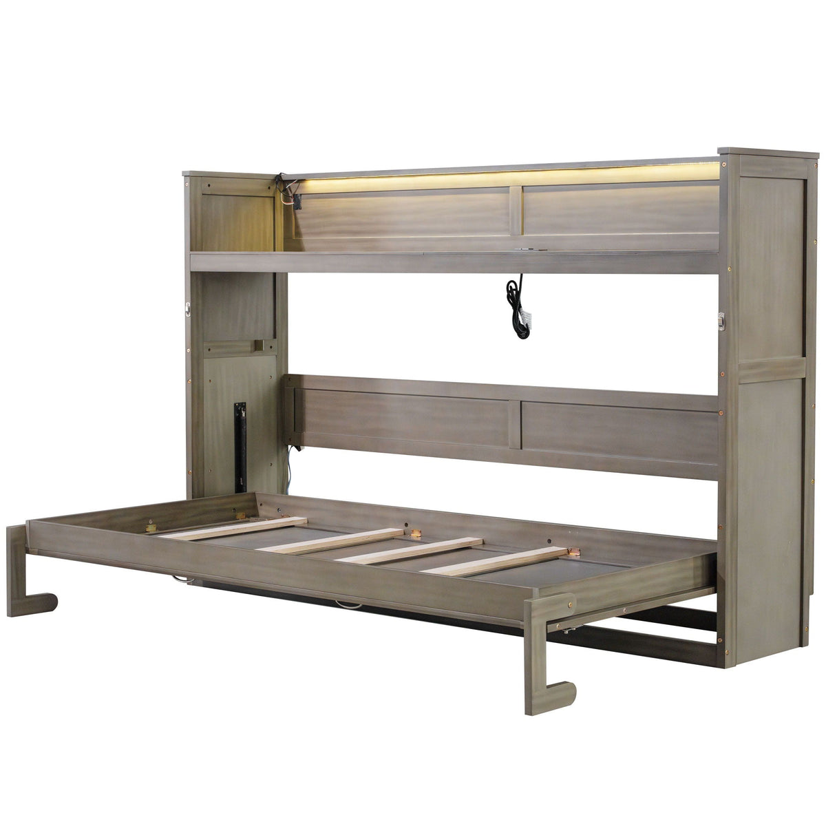Murphy Bed With Desk by HouseOfZazla with LED light and USB charging, brushed steel storage bed on Tampa Home & Garden Store