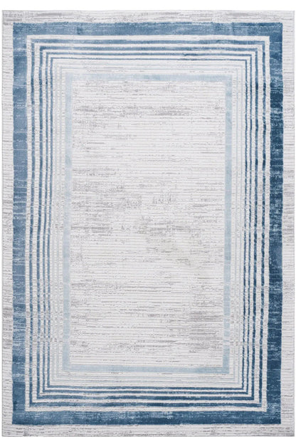 Marfi - Bordered Area Rug in blue gradient with concentric border frames; Unique Piece Furniture on Tampa Home & Garden Store
