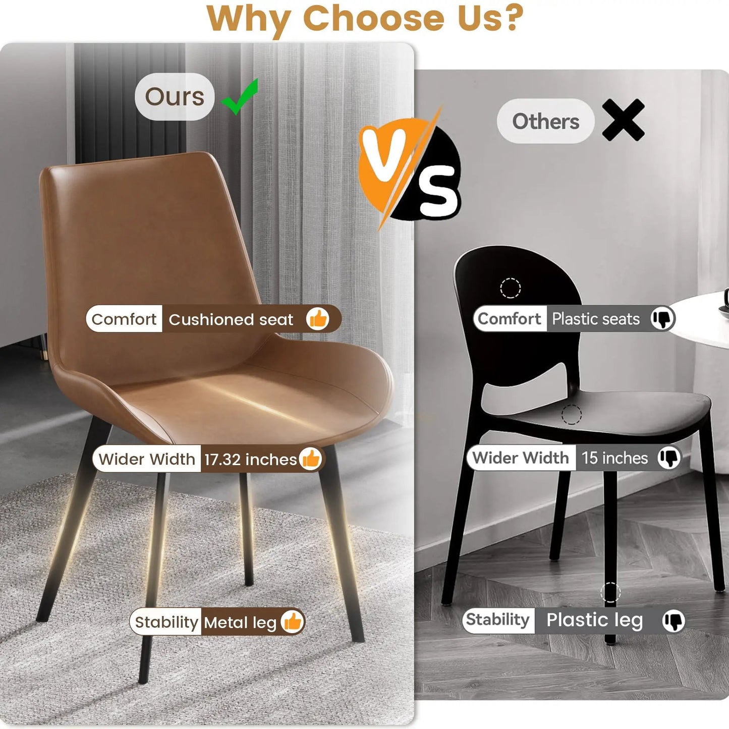 Modern dining chairs with tan cushioned leatherette seats and slim black metal legs set of 2 on Tampa Home & Garden Store