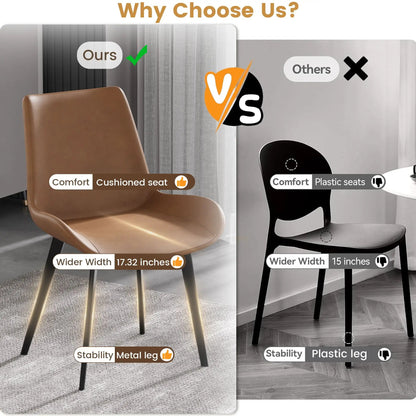 Modern dining chairs with tan cushioned leatherette seats and slim black metal legs set of 2 on Tampa Home & Garden Store