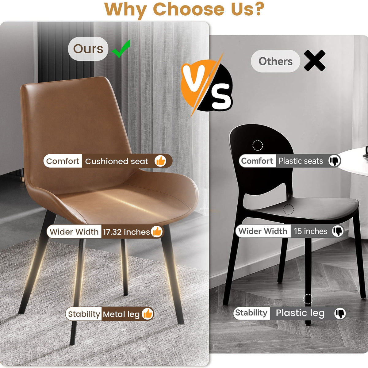 Modern dining chair set of 2 by HouseOfZazla, tan cushioned faux leather seat and metal legs on Tampa Home & Garden Store