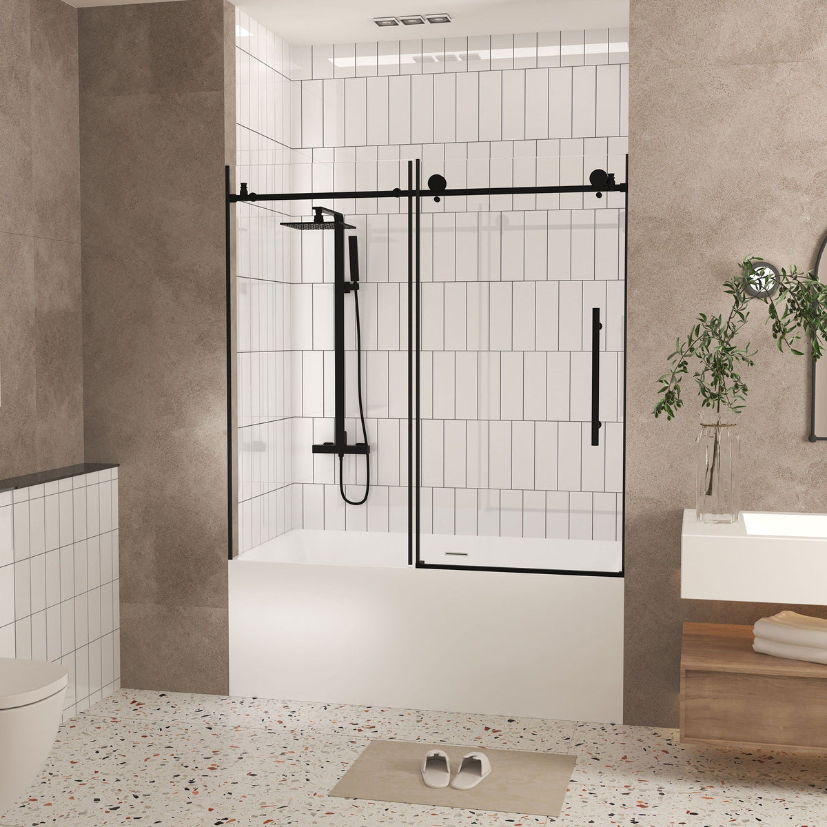 Frameless Shower Door with Tempered Glass - Black hardware, glass panels, modern enclosure on Tampa Home & Garden Store