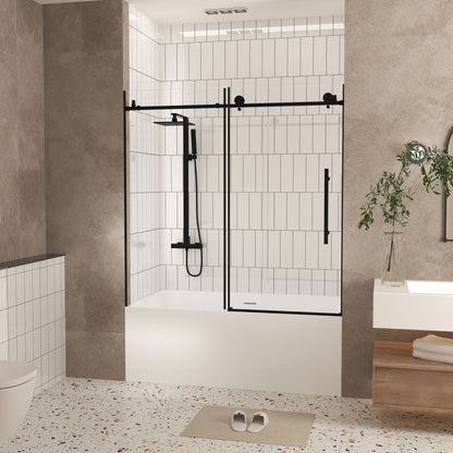 Frameless Shower Door with Tempered Glass - Black hardware, glass panels, modern enclosure on Tampa Home & Garden Store