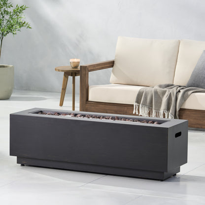Modern Dark Grey 40-inch Outdoor Iron Propane Fire Pit by HouseOfZazla with lava rock filler on Tampa Home & Garden Store