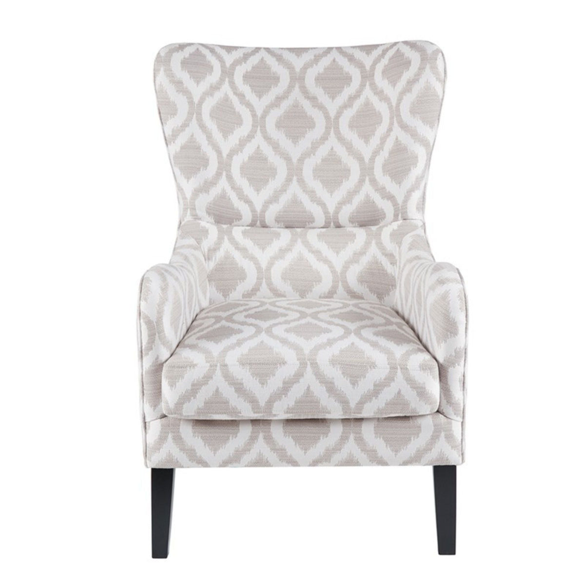 Arianna Swoop Wing Chair in beige/cream ikat fabric with dark wood legs by HouseOfZazla on Tampa Home & Garden Store