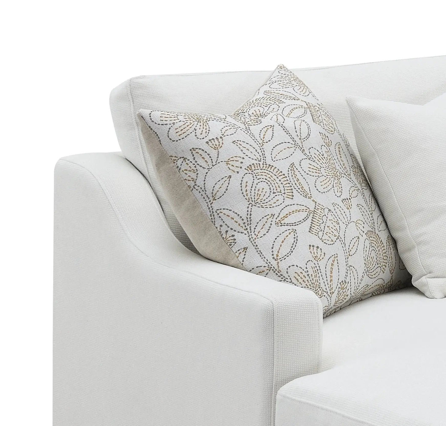 Valiant Chenille Sectional Sofa Ivory with 4 decorative pillows, ivory textured fabric on Tampa Home & Garden Store