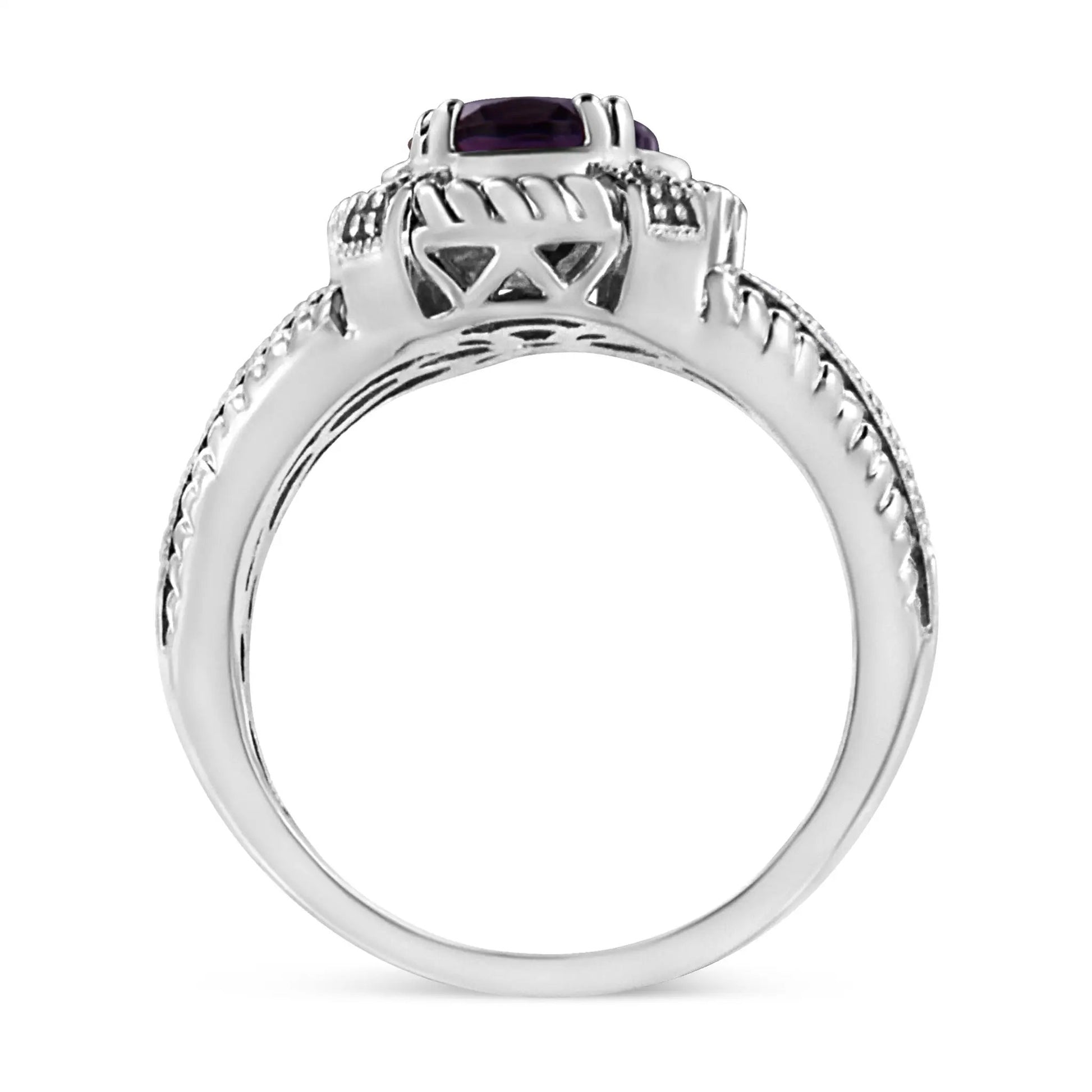 Sterling silver amethyst ring with diamond accents, oval 9x7 mm, size 7 by Bids.com on Tampa Home & Garden Store