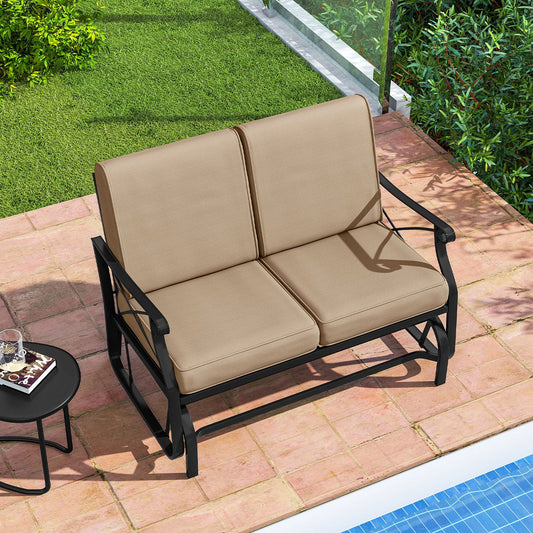 Outdoor 2-Person Glider Rocking Chair Loveseat with Thick Cushions and Metal Frame-Brown - Tampa Home & Garden Store