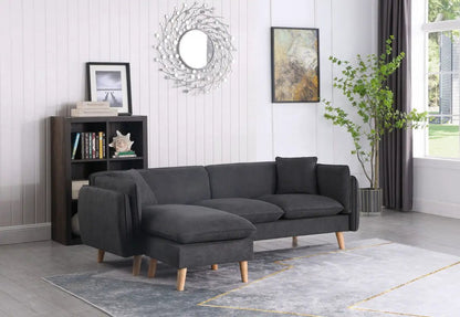 Brayden Fabric Sectional Sofa Chaise gray fabric, wood legs Unique Piece Furniture on Tampa Home & Garden Store