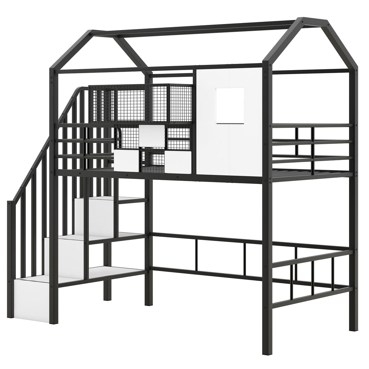 Metal loft bed black with roof, storage box, rails and ladder by HouseOfZazla on Tampa Home & Garden Store