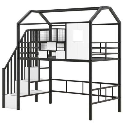 Metal loft bed black with roof, storage box, rails and ladder by HouseOfZazla on Tampa Home & Garden Store