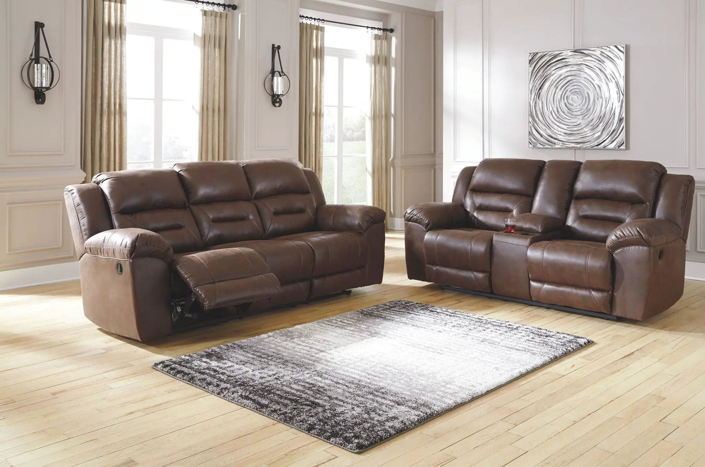 Stoneland reclining living room set: two brown leather sofas by Unique Piece Furniture on Tampa Home & Garden Store