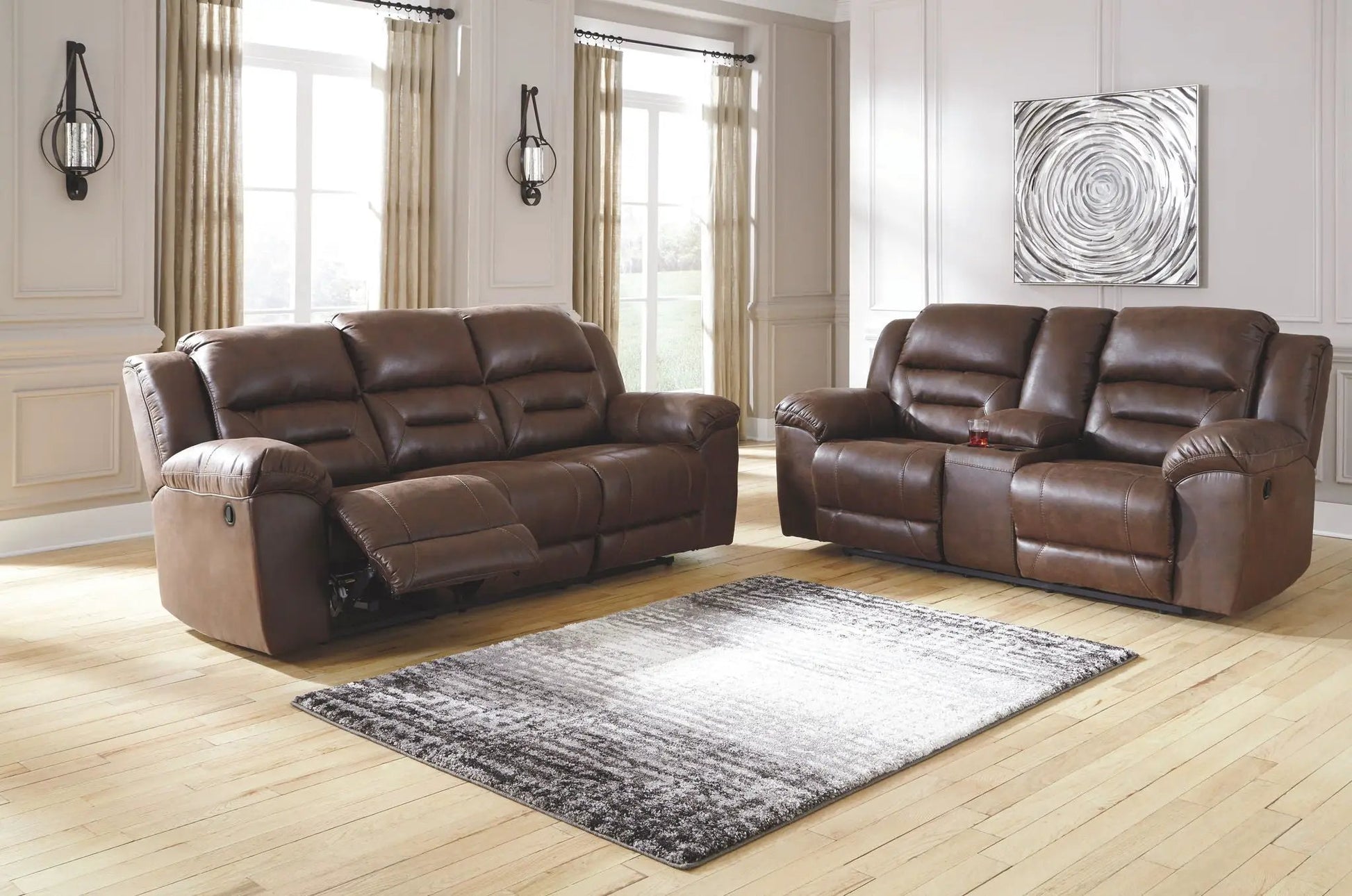 Stoneland reclining living room set: two brown leather sofas by Unique Piece Furniture on Tampa Home & Garden Store