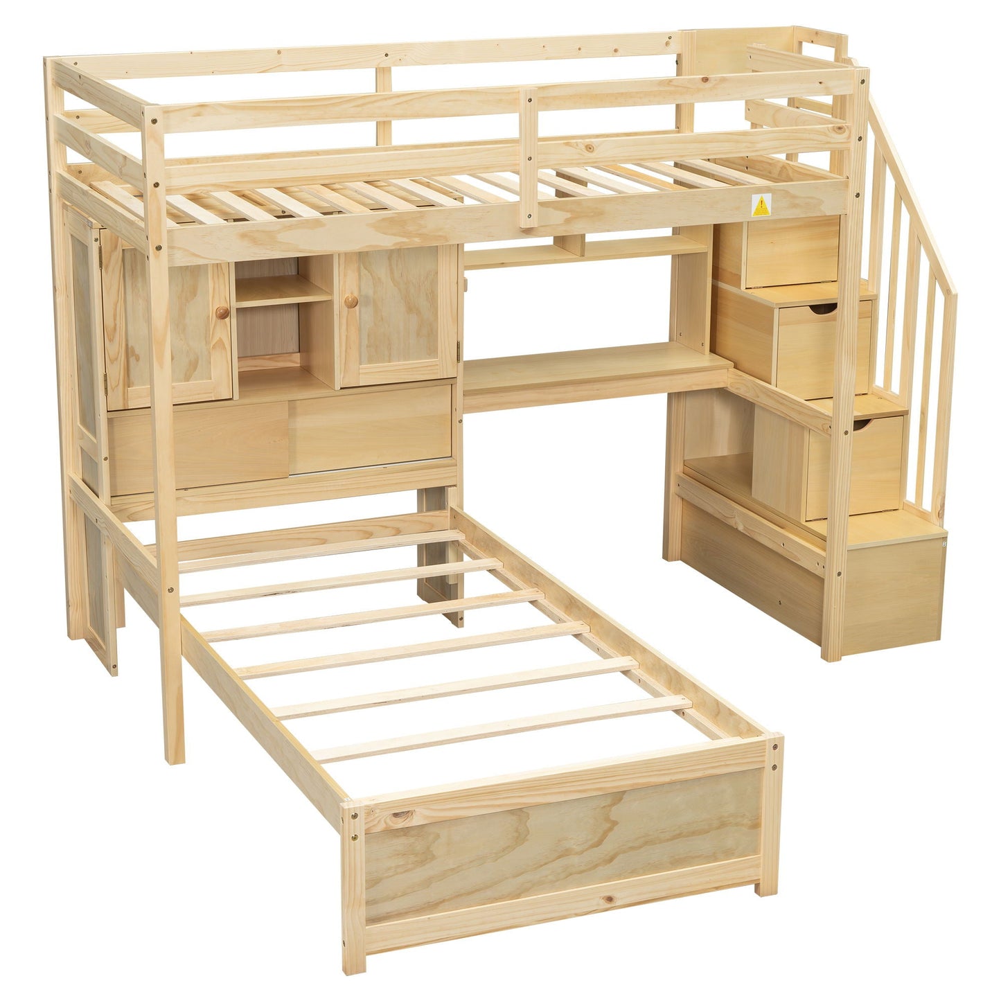 Loft bed with built-in desk and staircase in natural wood by HouseOfZazla on Tampa Home & Garden Store