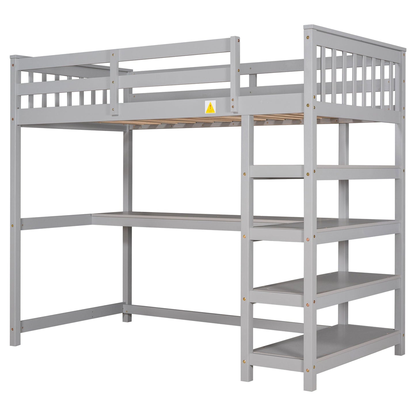 Loft bed with storage shelves and under-bed desk in gray finish by HouseOfZazla on Tampa Home & Garden Store