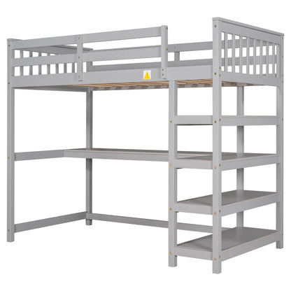 Loft bed with storage shelves and under-bed desk in gray finish by HouseOfZazla on Tampa Home & Garden Store