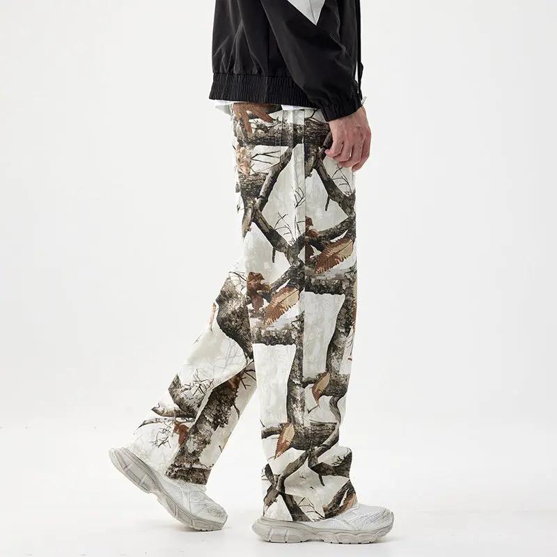 Straight jeans printed fashion wide-leg pants in beige/brown camouflage pattern on Tampa Home & Garden Store