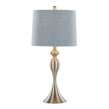 Ashland contemporary table lamp set (2) with blue-gray linen shade and brushed metal base on Tampa Home & Garden Store