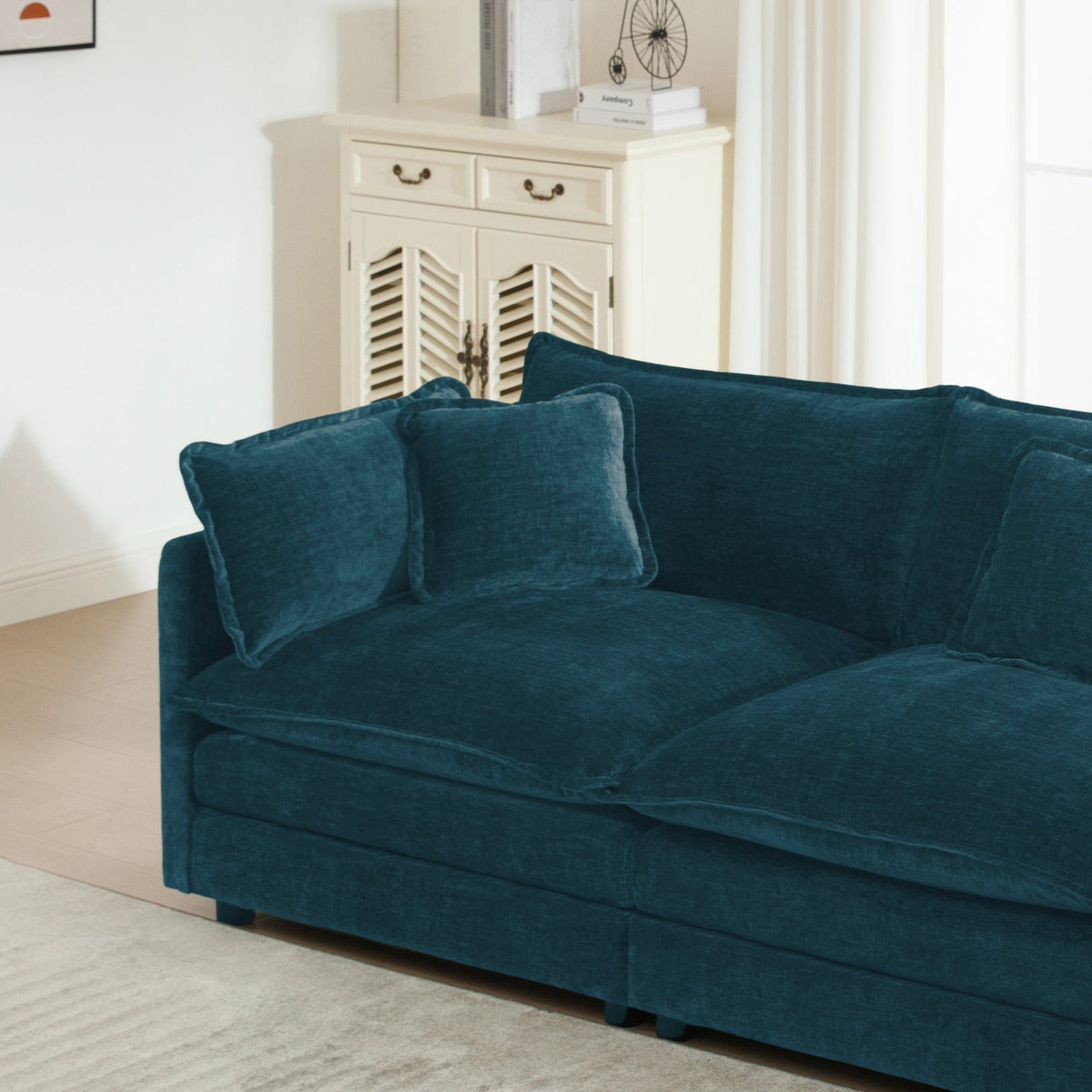 Chenille teal 2 & 3 seater sofa set with plush cushions on Tampa Home & Garden Store