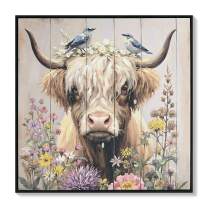 Highland Cow Canvas Wall Art Camel Brown