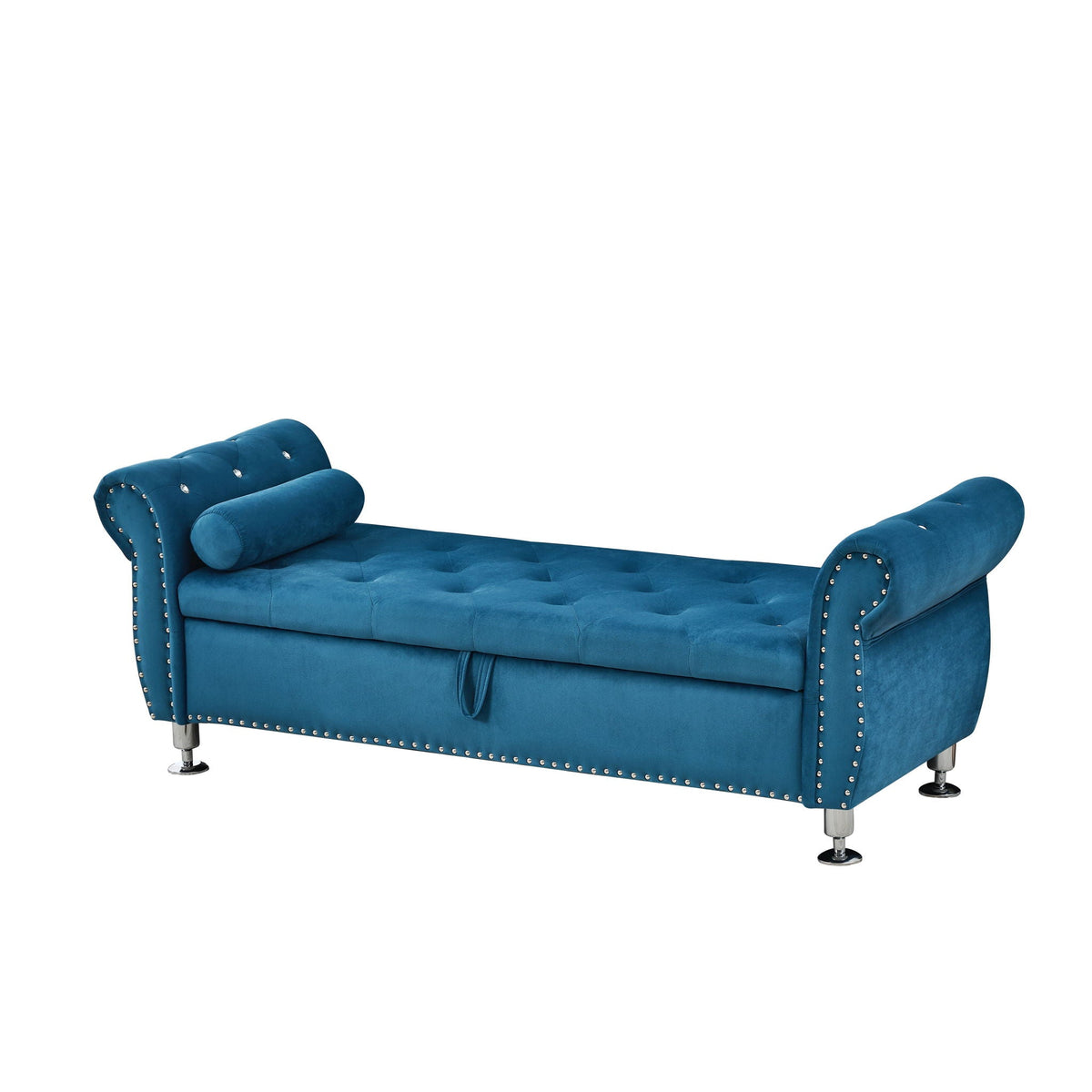 Blue velvet storage bench with crystal buttons and 1 bolster pillow by HouseOfZazla on Tampa Home & Garden Store