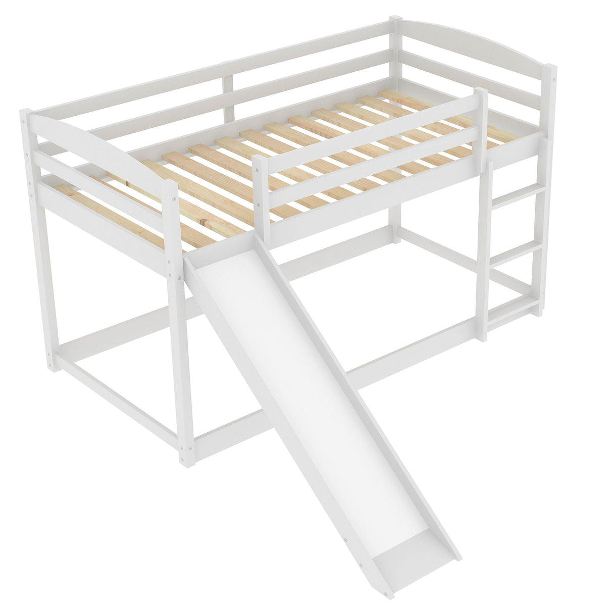 Durable bunk bed with convertible slide and ladder by HouseOfZazla, white wood on Tampa Home & Garden Store