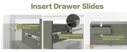 6-Drawer Double Dresser in Olive by HouseOfZazla olive-green dresser with gold pulls on Tampa Home & Garden Store