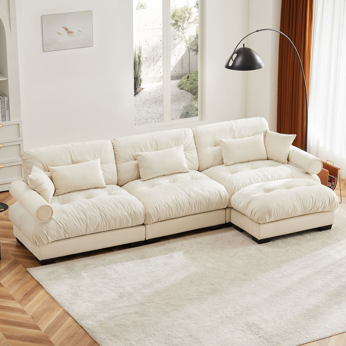 Super Comfort Oversized Modular Sectional Sofa with Movable Ottoman, cream, 2-piece set on Tampa Home & Garden Store