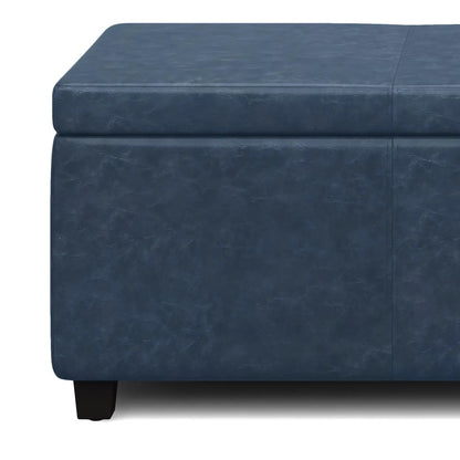 Avalon blue faux leather storage ottoman bench with stitched seams Unique Piece Furniture on Tampa Home & Garden Store