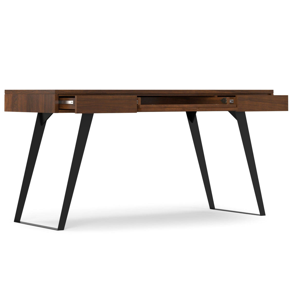 Handcrafted acacia writing desk with dark brown finish and black metal legs by HouseOfZazla on Tampa Home & Garden Store