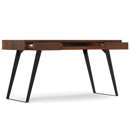 Handcrafted acacia writing desk with dark brown finish and black metal legs by HouseOfZazla on Tampa Home & Garden Store