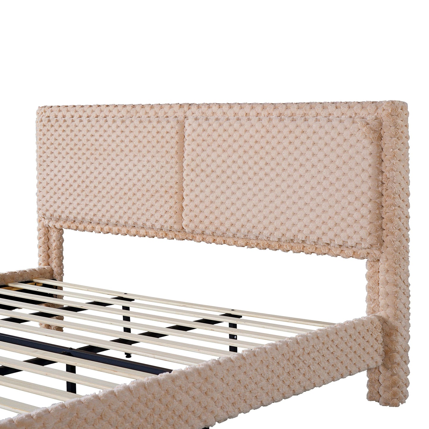 Soft beige boucle upholstered bed backrest with matching frame by HouseOfZazla on Tampa Home & Garden Store