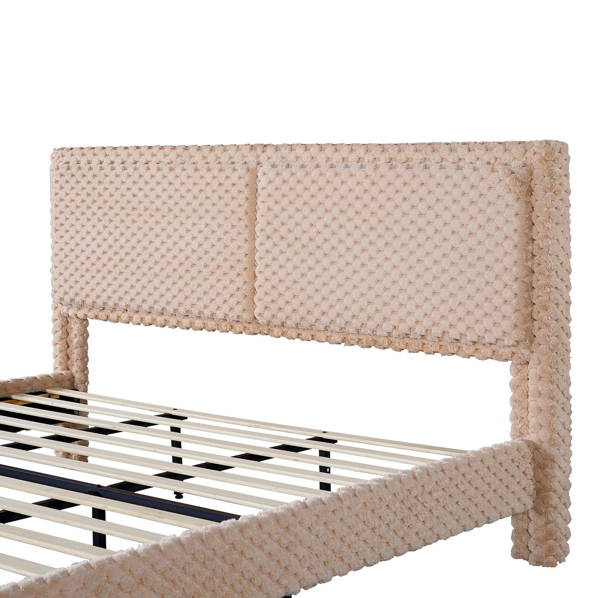 Soft beige boucle upholstered bed backrest with matching frame by HouseOfZazla on Tampa Home & Garden Store