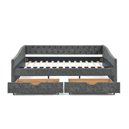 Upholstered Tufted Daybed with Storage Drawers