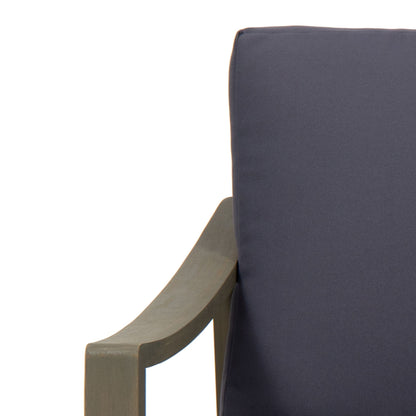 Samwell Outdoor Club Chair navy fabric with wooden armrest close-up on Tampa Home & Garden Store