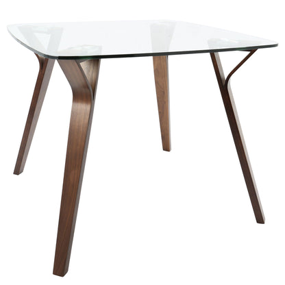 Mid Century Modern Dinette Table with glass top and sculpted brown wooden legs on Tampa Home & Garden Store